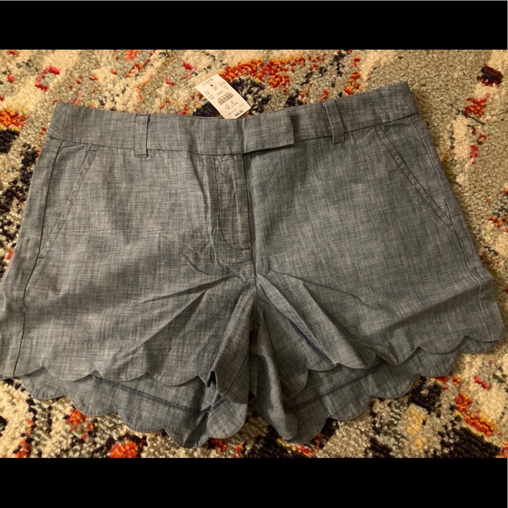 J Crew 4” chambray short with scalloped hem